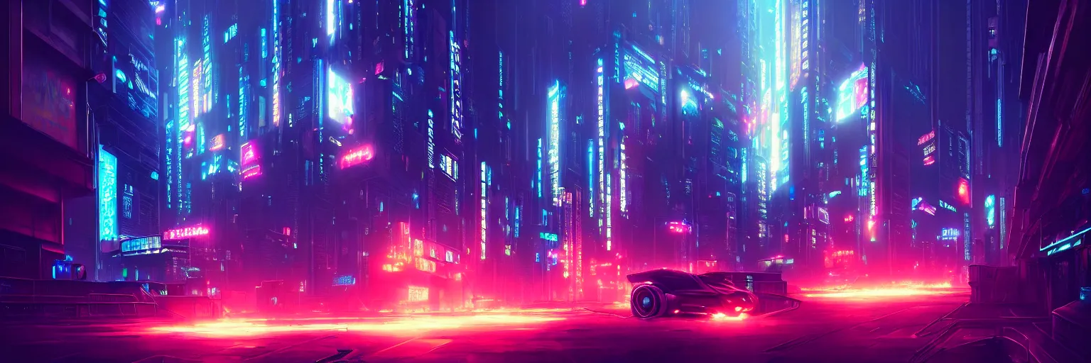 Prompt: cinematic photography of a cyberpunk cityscape, cyber led neon lighting, flare lighting, bokeh, rule of thirds, hyper photorealistic, crispy quality, digital photography, art by artgerm, art by greg rutkowski, art by pascal blanche,