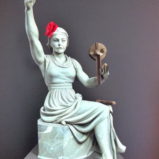 Image similar to marble statue of Rosie the Riveter by Michelangelo