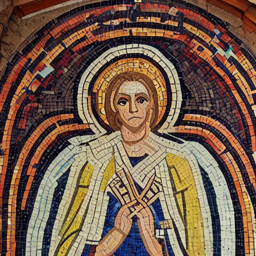 Prompt: cathedral mosaic art depicting the angel azrael