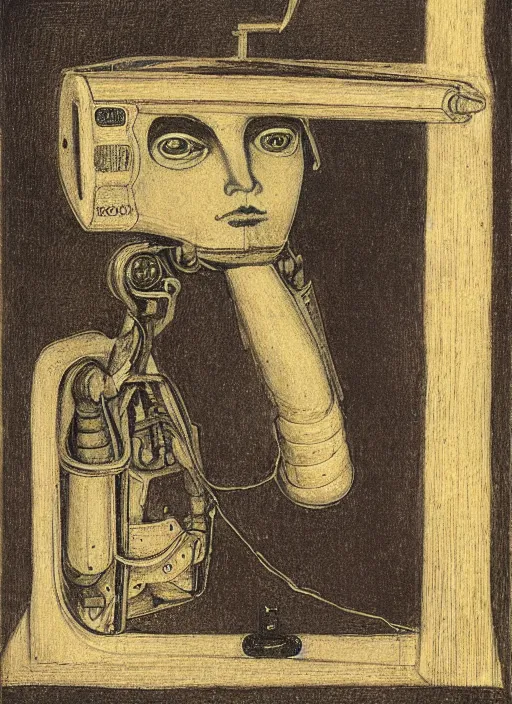 Image similar to a portrait of a robot by Dante Gabriel Rossetti