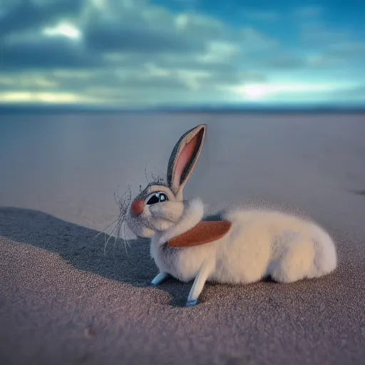 Image similar to Photo of Bugs Bunny laying on the beach, photography, HDR