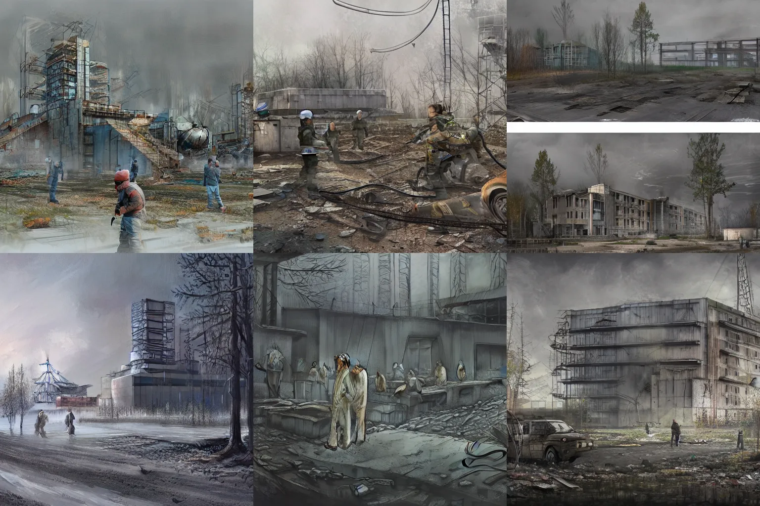 Prompt: liquidators in chernobyl, concept art by Huyang, highly detailed, ultra detailed, ultra realistic, trending on artstation