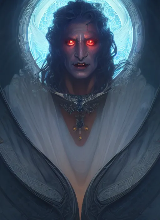 Image similar to portrait of hades, god of death, fantasy, glowing lights!! intricate, elegant, highly detailed, artstation, concept art, smooth, sharp focus, hearthstone, illustration, art by artgerm and greg rutkowski and alphonse mucha, 8 k