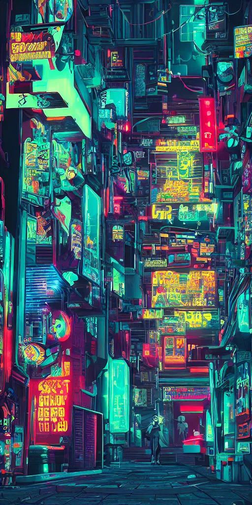 Image similar to cyberpunk alley, pop art, rtx, 8 k, ray tracing, highly detailed, neon, single person