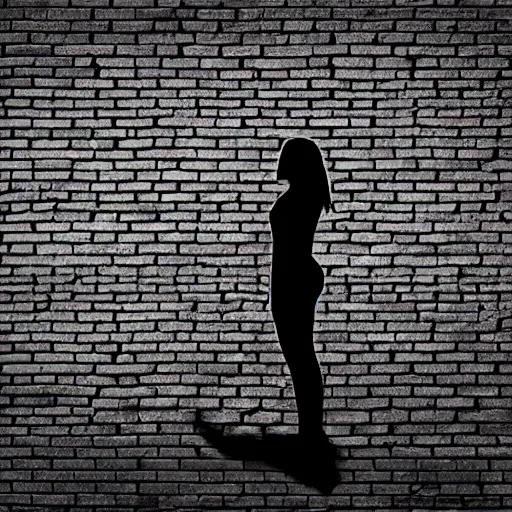 Prompt: a silhouette of a woman cast upon a brick wall