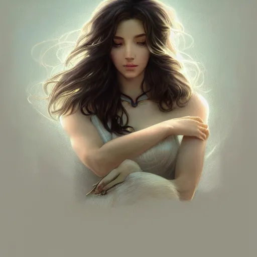 Prompt: a half woman half shetland sheepdog, elegant, highly detailed, digital painting, concept art, smooth, sharp focus, illustration, art by artgerm and greg rutkowski and alphonse mucha,artstation,deviantart,FAN ART,Unreal Engine,face enhance,8K,golden ratio,cinematic lighting H 704