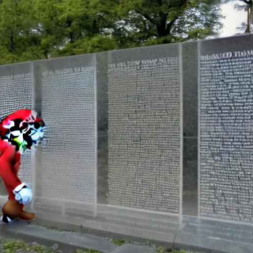 Image similar to mario dabbing, vietnam memorial background