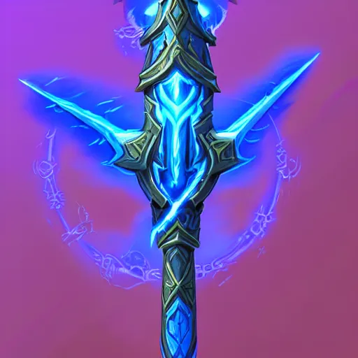 Image similar to bright weapon of warcraft blizzard wizard staff art, a spiral magical wizard staff. bright art masterpiece artstation. 8k, sharp high quality illustration in style of Jose Daniel Cabrera Pena and Leonid Kozienko, blue colored theme, concept art by Tooth Wu,