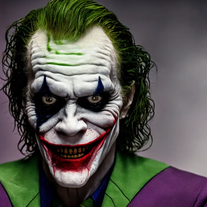 Image similar to willem dafoe as the joker, 8 k, movie still