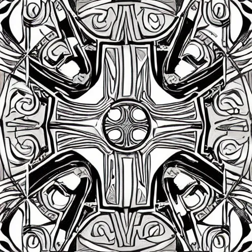 Image similar to and art nouveau floor pattern, scifi inspired, thin lines, black and white
