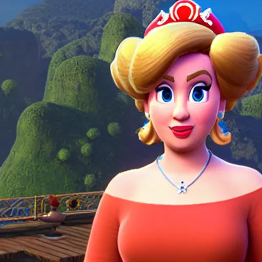 Prompt: an in-game screenshot of Adele as Princess Peach in Super Mario Odyssey