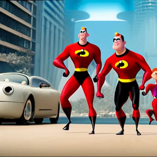 Prompt: a still from The Incredibles