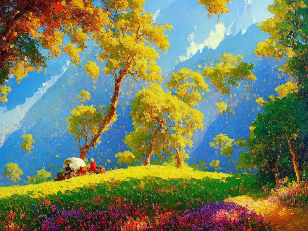 Image similar to majestic nature scenery, breathtaking oil painting by erin hanson, alexi zaitsev, karl spitzweg, craig mullins, award winning, impressionistic