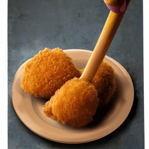Prompt: chicken nugget getting hit by a baseball bat