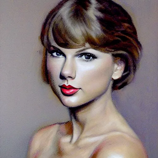 Image similar to Taylor Swift portrait painted by Normand Rockwell