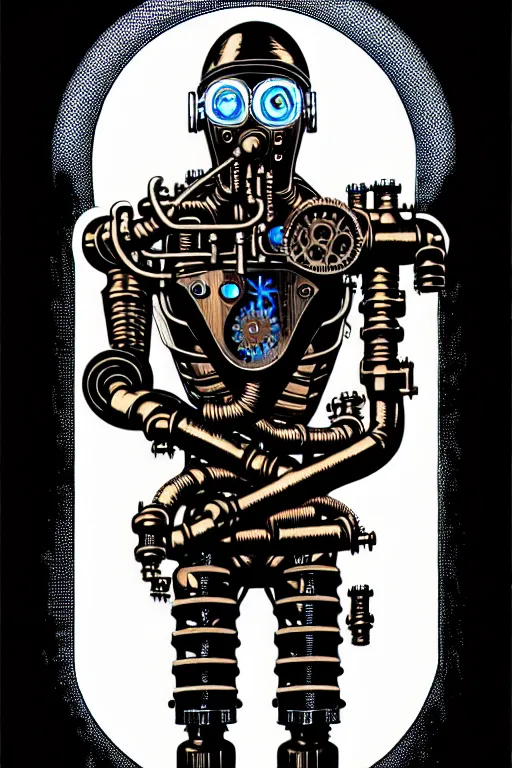 Image similar to steampunk cryo chamber containing an cyborg, high details, intricately detailed, by vincent di fate, inking, 3 color screen print, masterpiece, trending on artstation,, sharp, details, hyper - detailed, hd, 4 k, 8 k