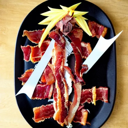 Image similar to sephiroth made out of crispy bacon