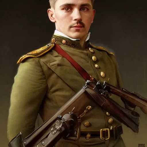 Prompt: portrait of a Male Prussian military soldier, short sliver hair, intricate, elegant, highly detailed, digital painting, artstation, concept art, smooth, sharp focus, illustration, 1900s, art by artgerm and greg rutkowski and alphonse mucha