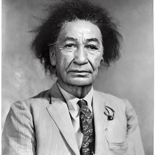 Prompt: maori moko einstein portrait 1 9 4 3