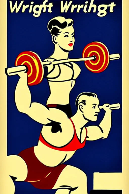 Image similar to 1940s weightlifting art poster