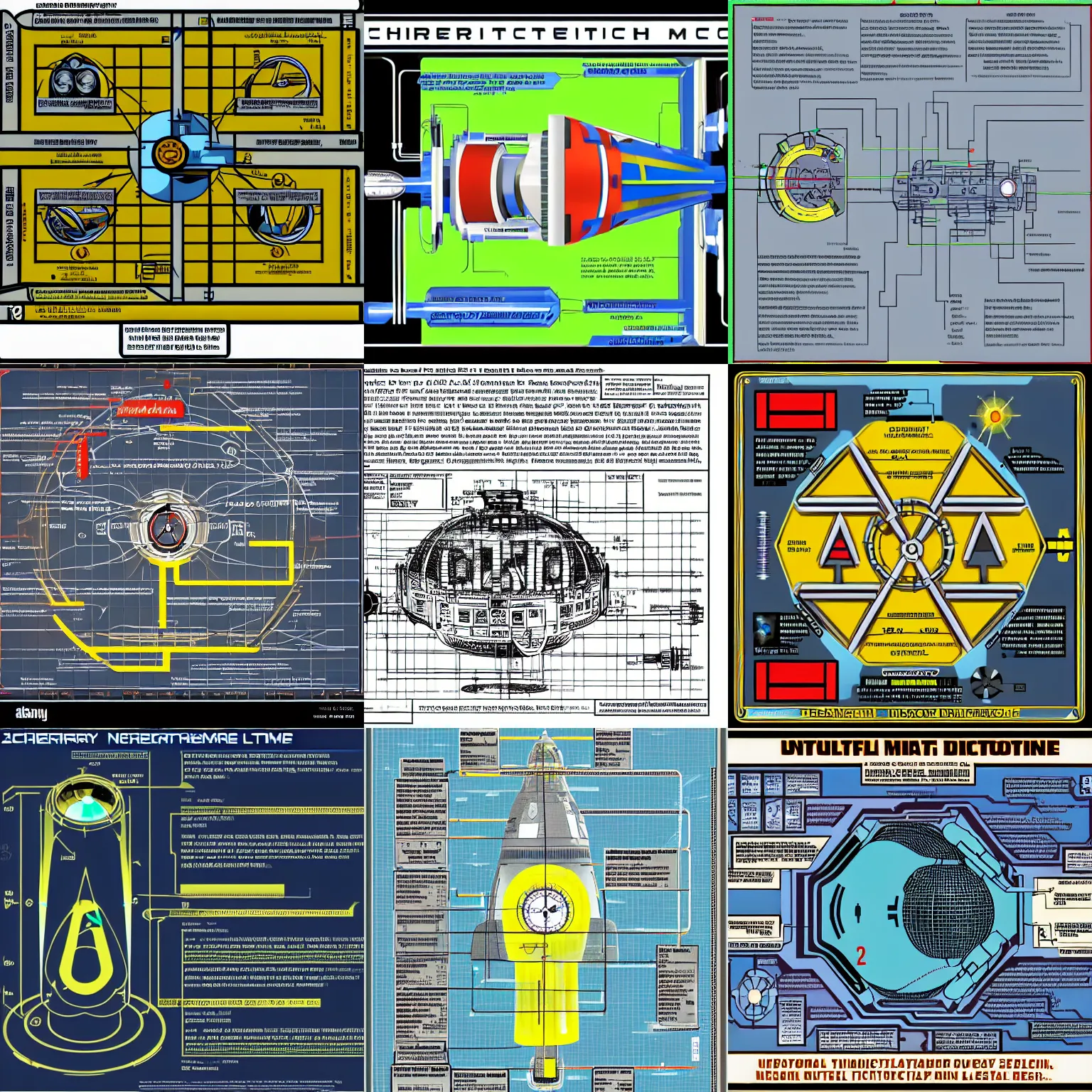 Prompt: 2 3 rd century schematics for a nuclear time machine, vector technical documents, callouts, legend