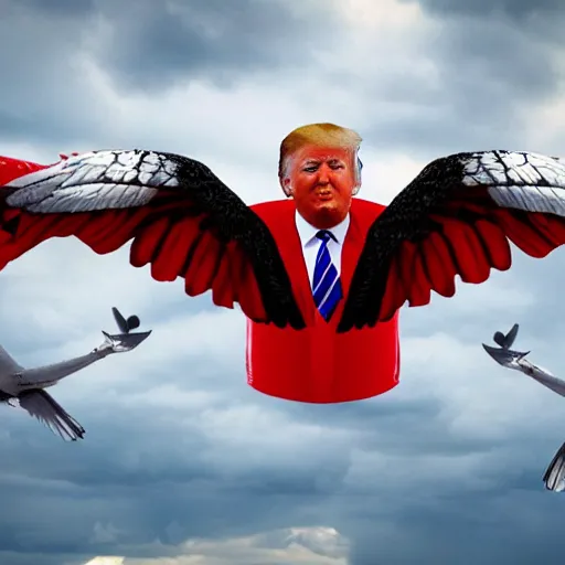 Prompt: donald trump with wings, flying, realistic, high detail, photo, 8k