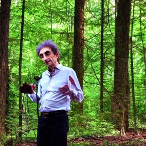 Prompt: Gabor Maté giving lecture in a beautiful forest
