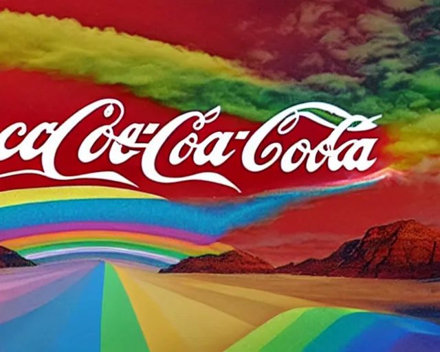 Prompt: rainbow cloud tries to sell me a coca-cola