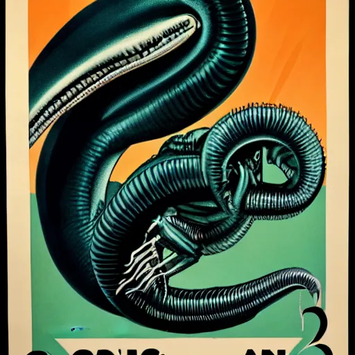 Image similar to 1930s poster of a xenomorphic worm