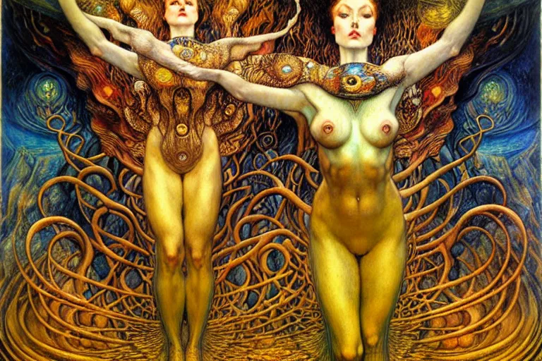 Image similar to Divine Chaos Engine by Karol Bak, Jean Delville, William Blake, Gustav Klimt, and Vincent Van Gogh, symbolist, visionary