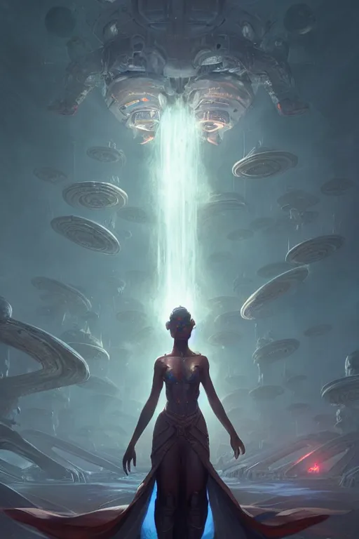 Image similar to goddess of the aliens, highly detailed, digital painting, artstation, concept art, smooth, sharp focus, illustration, unreal engine 5, 8 k, art by artgerm and greg rutkowski and edgar maxence