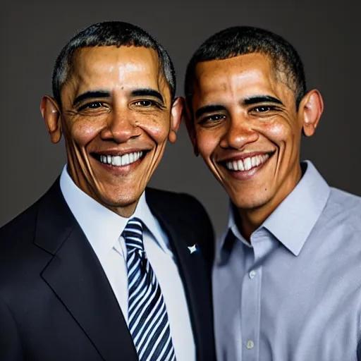 Image similar to A portrait Obama teams up with a teenage Obama, perfect faces, 50 mm, award winning photography