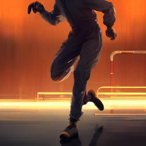 Prompt: a man in an orange jumpsuit running through a laboratory,digital art,art by greg rutkowski,ross tran,artstation,deviantart,photorealistic,hyperdetailed,detailed face,dramatic,cinematic,high quality,highly detailed face,western comic style,sharp lineart