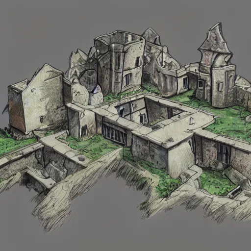 Prompt: rubble of collapsed mansion, dungeons and dragons, concept art, highly detailed art