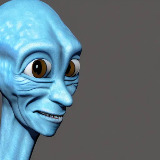 Image similar to tall blue alien is caught on security camera 8 k hdr hi res realistic super detailed pic