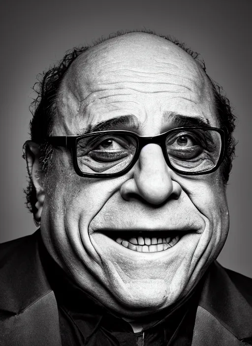 Prompt: photo of Danny Devito (2018) as the Joker by Lee Jeffries, head shot, detailed, award winning, Sony a7R