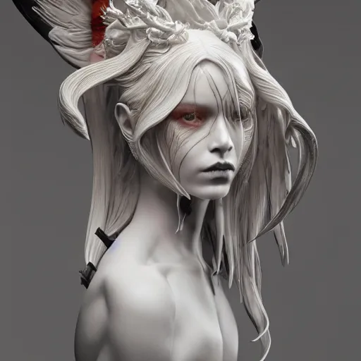 Image similar to female angel queen head portrait，white skin，beautiful，long hair，hyper details, black metal rococo, sculpted by Alex Alice, Craig Mullins, yoji shinkawa, trending on artstation, beautifully lit, Peter mohrbacher, hyper detailed, elite, elegant, luxury, ray of light through smoke, CGsociety, hypermaximalist, golden ratio, neofuture, volumetric, octane render, weta digital, micro details, 3d sculpture