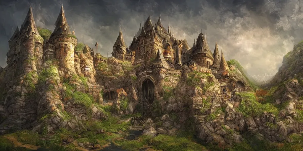 Prompt: A stunning underground fortress ran by dwarves, medieval style, digital art, masterpiece