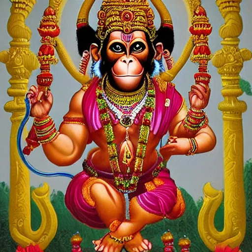 Prompt: beautiful profile painting, highly detailed of lord hanuman, the monkey god, doing a front split