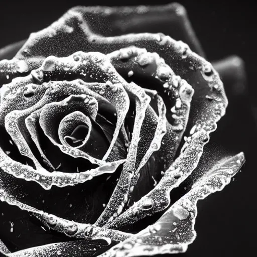 Image similar to award - winning macro of a beautiful black rose made of glowing molten magma