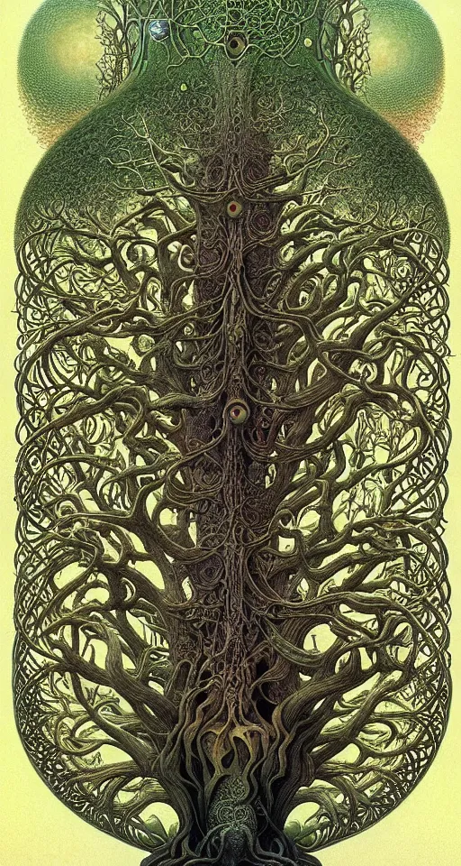 Image similar to tree of life by roger dean and andrew ferez, art forms of nature by ernst haeckel, divine chaos engine, symbolist, visionary, art nouveau, botanical fractal structures, organic, detailed, realistic, surreality