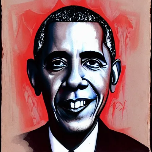 Image similar to presidential portrait of Barack Obama painted by Ralph Steadman