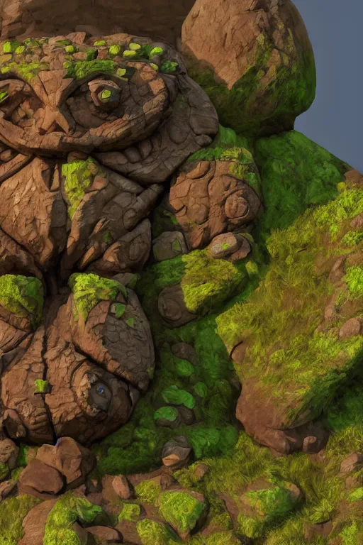 Image similar to zelda fantasy art giant golem troll wood rock greeble gemstone, global illumination ray tracing hdr fanart arstation by sung choi and eric pfeiffer and gabriel garza and casper konefal