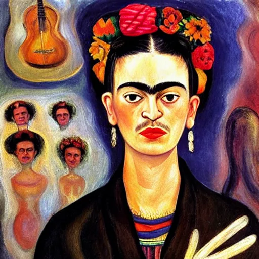 Prompt: frida kahlo in the style of edvard munch