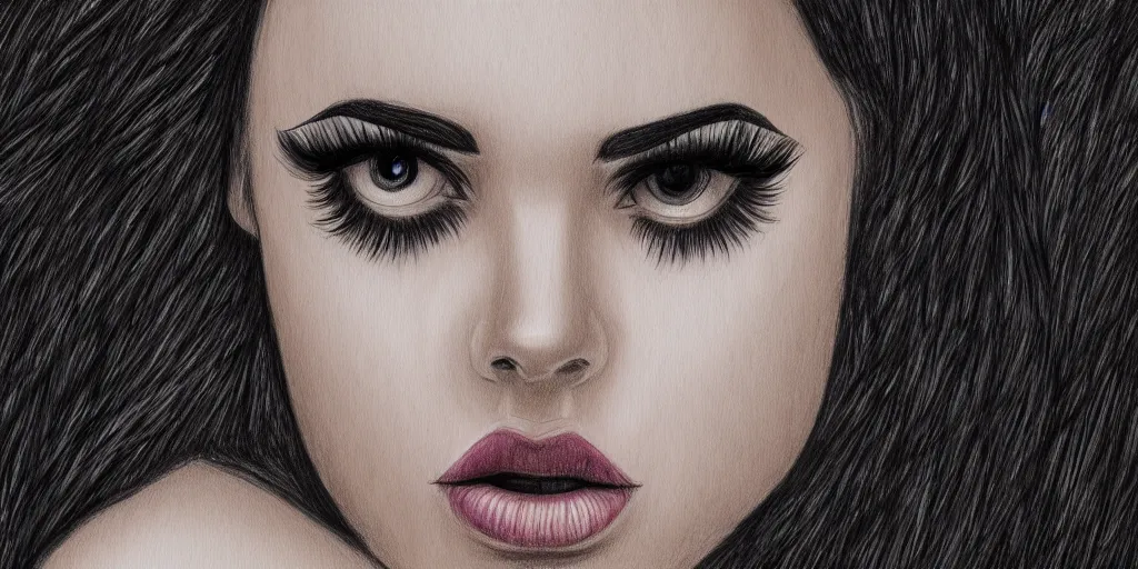 Image similar to a drawing of a girl in a club really detailed in Kyliedeamore style, no nose big lips and big eyelashes digital drawing, HD, beautiful, cinematic, 8k,facial accuracy, symmetrical