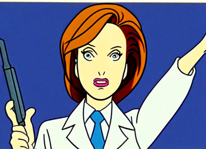 Image similar to an animation cel of dana scully, in the style of netflix animation, toei animation, filmation animation, traditional animation, sharp detail, 1 9 8 8