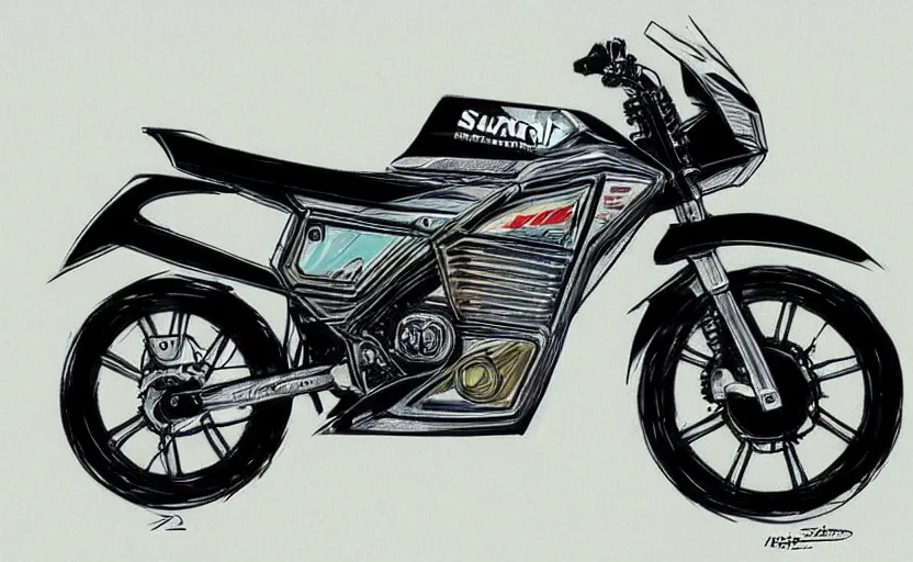 Image similar to 1 9 9 0 s suzuki enduro motorcycle concept, sketch, art,