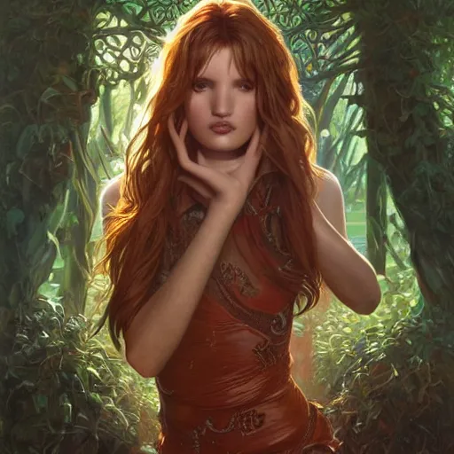 Image similar to ultra realistic illustration, bella thorne in goosebumps, intricate, elegant, highly detailed, digital painting, artstation, concept art, smooth, sharp focus, illustration, art by artgerm and greg rutkowski and alphonse mucha