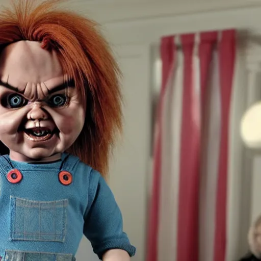 Image similar to chucky the killer doll standing in the room