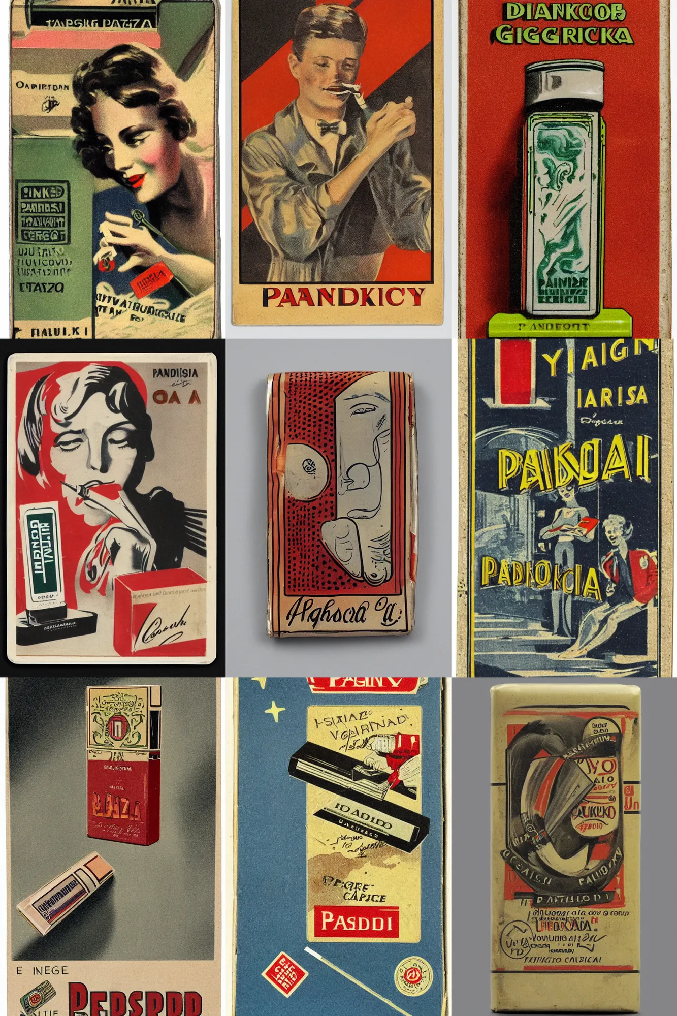 Prompt: design for a vintage cigarette pack from a paranoid italy